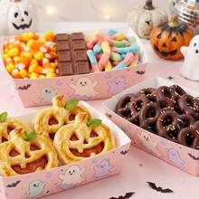 12pcs Halloween Disposable Foldable Paper Candy Buffet Boxes, Pink Ghost Theme Party Food Containers, Self-Locking Easy Assembly Design, Suitable For Candy Corn, Chocolate, Gummy, Cookies, Pretzels And Party Snacks, Perfect For Halloween Candy Table, Birthday Party, Family Gathering And Holiday Events - Multicolor - View 3