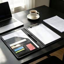 A4 PU Leather Portfolio Folder 24.5*33.5cm, Multi-Pocket Business Document Organizer With Card Slots, Pen Holder & Writing Pad, Conference Meeting Portfolio, Office Work & Business Interview Document Binder - A4 - View 3