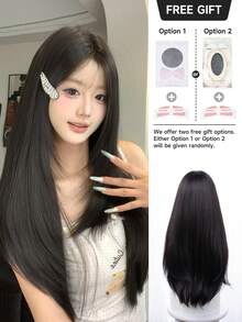 alicegarden 26 Inch Lace Front Wig, Natural Straight Hair, Stunning Black, Middle Part Design, Suitable For Women's Daily Wear, Natural And Durable, Women's Gift Wig (Accessories Not Included) - Black - View 4