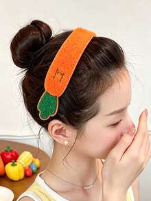 1/4pcs Women's Funny Expression Vegetable Bangs Stickers, Magic Tape Hair Tidy Tool For Face Washing And Makeup, Plush Soft Cute Girl Daily Side Hair Decoration - Multicolor - View 5