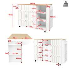 Flieks Kitchen Cabinet, Serving Trolley With Wood Grain Finish, Kitchen Trolley With Castors And Worktop, With Spice Rack And Towel Rail, Kitchen Island With Sliding Doors And Drawers - White - View 4