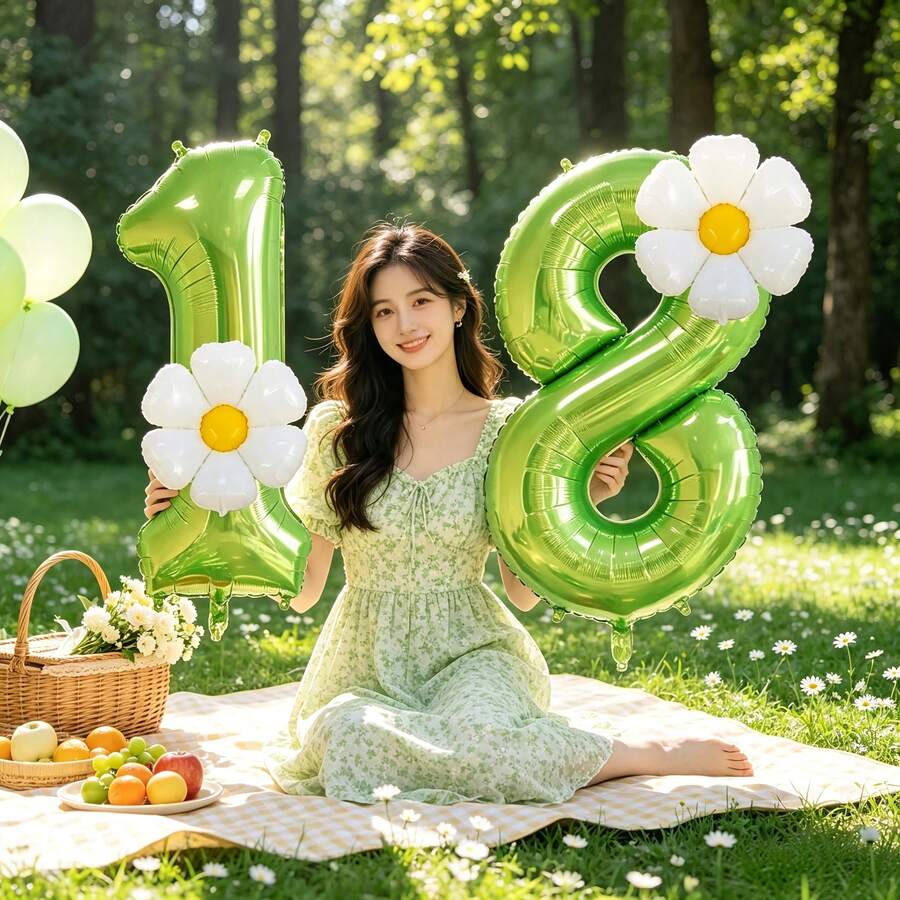 Green And White Daisy Party Balloon Set For Birthday Parties Photo Booth Props Anniversary Celebrations Holiday Decorations Outdoor Events Backdrop Walls And Photography Backgrounds - View 1