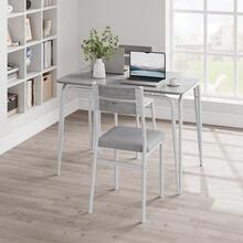 Space-Saving 5-Piece Dining Table Set For 4 – Modern Rectangular Table With 4 Upholstered Chairs – Ideal For Apartments, Breakfast Nooks, Small Spaces - Washed Gray + White Tube - View 4