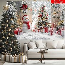 2D Flat Banner, 1pc Merry Christmas Photography Backdrop Banner, Polyester Material, Happy Snowman & Christmas Tree Pattern, Exquisite & Durable, With 4 Holes For Easy Hanging, Suitable For Winter New Year's Eve Home Wall - Christmas Decoration Theme - View 2