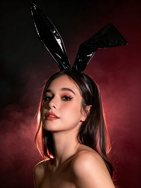 Faux Leather Bunny Ears Headband Women's Edgy Cute Rabbit Hair Hoop Sexy Party Roleplay Hair Accessory
