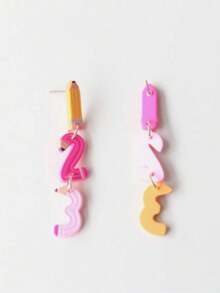 1 Pair Pink 123 Number Pencil Shaped Acrylic Dangle Earrings, Cute Vintage Minimalist Style, Suitable For Back To School,Graduation Season - Multicolor - View 4