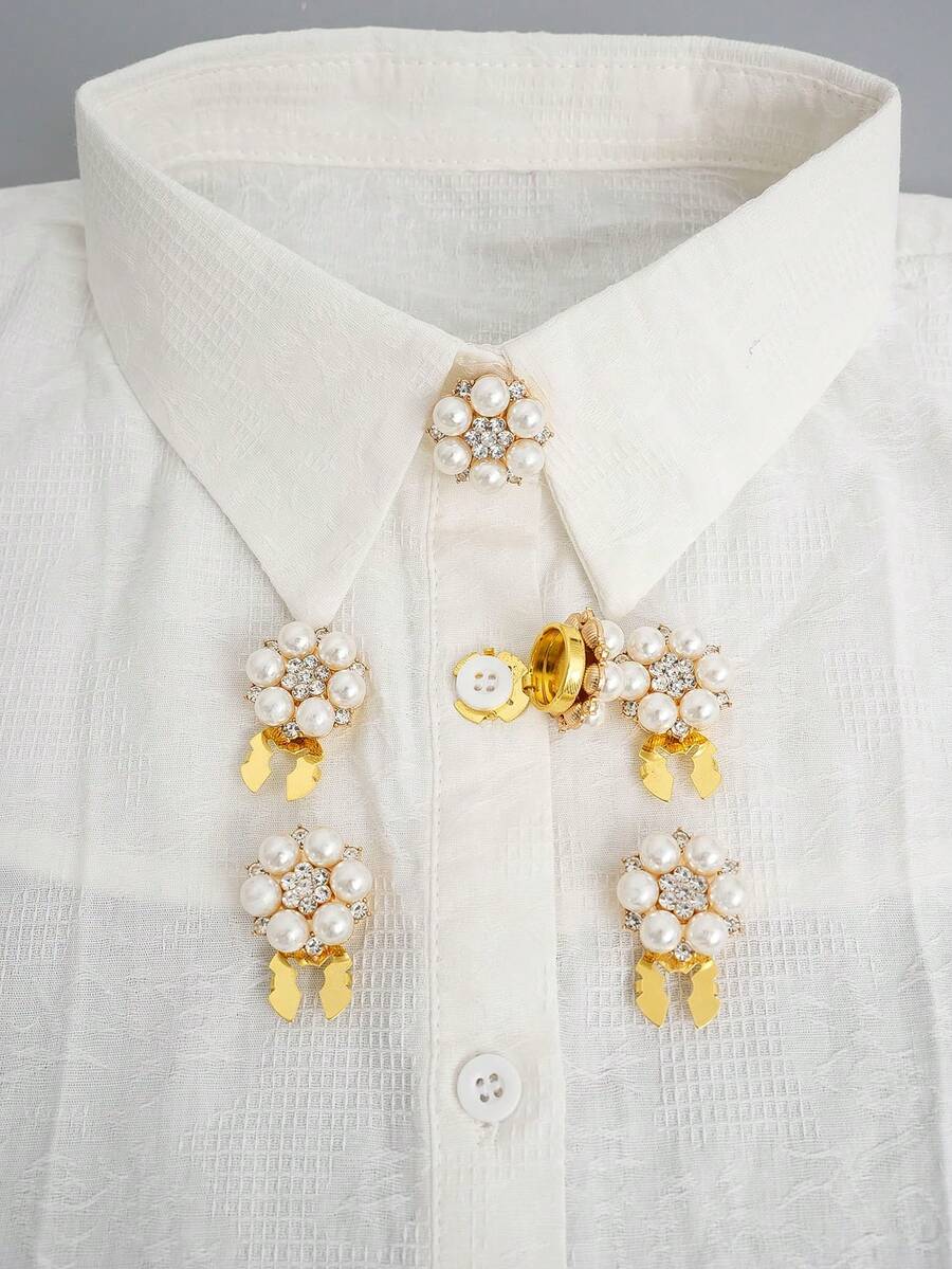 6Pcs Set Faux Pearl Shirt Button Covers Flower Cuff Links Sleeve Button Covers Chic Clothing Decor Accessories