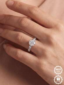1pc S925 Twisted Hollow Cubic Zirconia Inlaid Sterling Silver Ring, Daily Wear Valentine's Day Surprise Essential, Comes With Gift Box - Silver - View 4