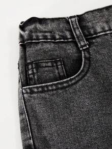 Girls Casual Loose Denim Long Pants, Straight Leg Cargo Pants With Flap Pockets And Contrast Stitching Details, Suitable For Spring/Summer Y2K Vintage Street Style Retro Washed 2000s Denim Cargo Pants - Black - View 5