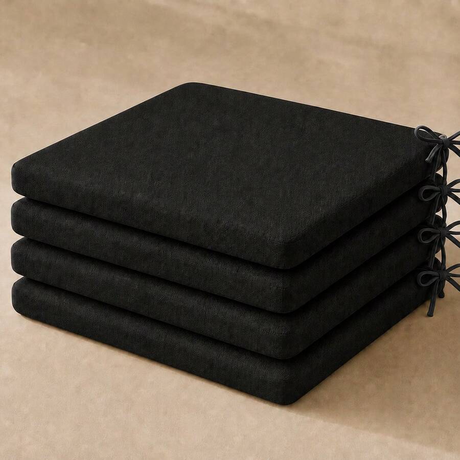 4 Pieces, 40 X 40 Cm Seat Pads For Dining, Kitchen And Patio Chairs Made In Turkei - Black - View 1