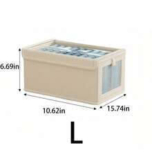 10pcs Multi-Compartment Transparent Window Fabric Storage Boxes, Foldable Fabric Divided Storage Bins, Clothing And Pants Storage Containers, Wardrobe Drawer Bedroom Home Organization Boxes - Beige - View 8