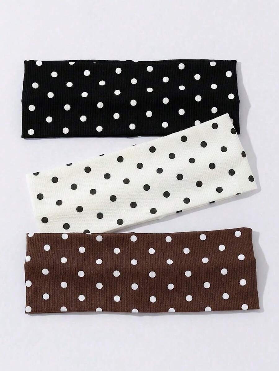 3pcs/Set Fashion Women Polka Dot Print Soft Non-Slip Headbands, Elastic Yoga Sports Hair Accessories, Suitable For Daily Wear And Various Occasions - Multicolor - View 1