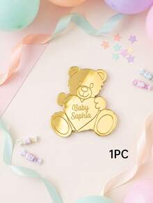 1/3pcs Custom Text Teddy Bear Mirror Acrylic Charm Tag, Engraved Name Mirror Label, Cute Bear‑Heart Shape Ornament For Gift Wrapping Table Place Decor - Multicolor - View 10
