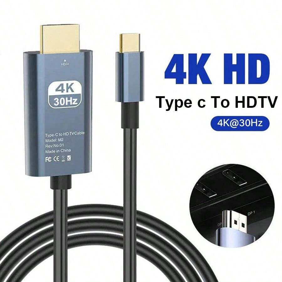 4K 30Hz USB-C To Adapter Cable, Compatible With Laptop, PC, Phone, TV, Monitor, Projector, Tablet