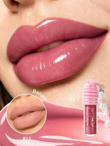 USHAS Glossy Lip Glaze dengan Gantungan Kunci Kupu-kupu Manik-manik Lucu, Lip Gloss Mengkilap dan Melembapkan, Minyak Bibir Pelembap Tahan Lama 48 Jam, Mengurangi Kekeringan & Pengelupasan Bibir, Riasan Bibir Berkilau Tidak Lengket, Hadiah Kosmetik Bibir Harian Portabel untuk Wanita - #11 Bunga Merah Muda Pucat - View 2