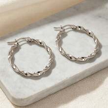 1 Pair Stainless Steel Spiral Twist Design Earrings, Minimalist And Exquisite, Secure Clasp To Prevent Falling, Fashionable And Versatile Unisex Ear Jewelry, Suitable For Daily Wear, Party, Holiday Gift Choice - Spiral Twisted Earrings - View 6