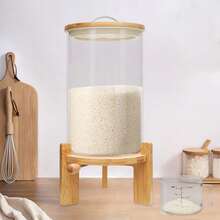 YUNRUX 7.5L/1.98Gal Glass Bamboo Cereal Dispenser, Silicone Sealed Grain Storage Container With Built‑In Thermometer & Measuring Cup - Clear - View 10