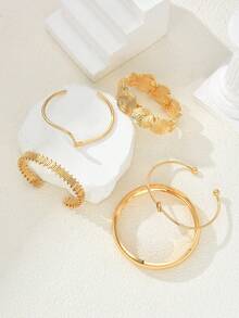 1/6pcs Fashion Minimalist Exaggerated Old Money Style Water Drop Round Disc Wide Cuff Bracelet Set For Women, Suitable For Vacation, Date, Party, Ball, Banquet, Holiday, Birthday Gift, Daily Wear - Yellow Gold - View 5