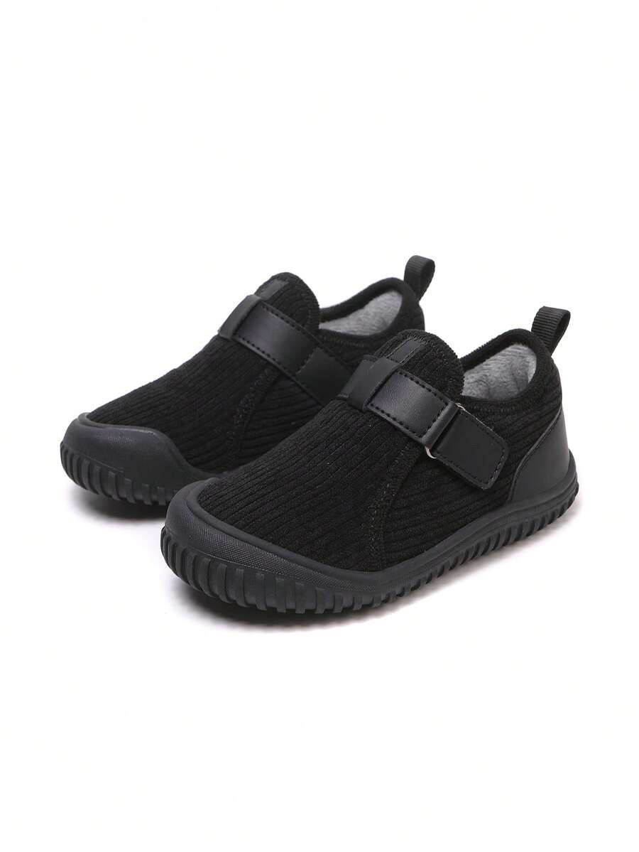 Toddler Round Toe Solid Color Patchwork Warm Baby Shoes, Simple Design For Autumn/Winter, Suitable For Daily Casual Wear, Outings And Home - Black - View 1