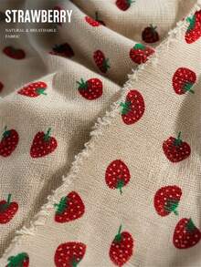 1 lembar Kain Linen Motif Stroberi Warna Beige, Kain Tenun Motif Buah Lucu, Kain Cetak Lembut dan Bernapas, Cocok untuk Pembuatan Gaun, Sarung Bantal, Tas Jinjing, Dekorasi Rumah, Jahitan Tangan dan Kerajinan DIY - linen - View 5