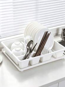 1‑Piece Dish Rack, For Divided Storage Of Bowls, Plates, Chopsticks And Spoons. Comes With A Water‑Drip Tray For Quick Water Draining. Stable Placement And Neat Storage. - Random Color - View 2