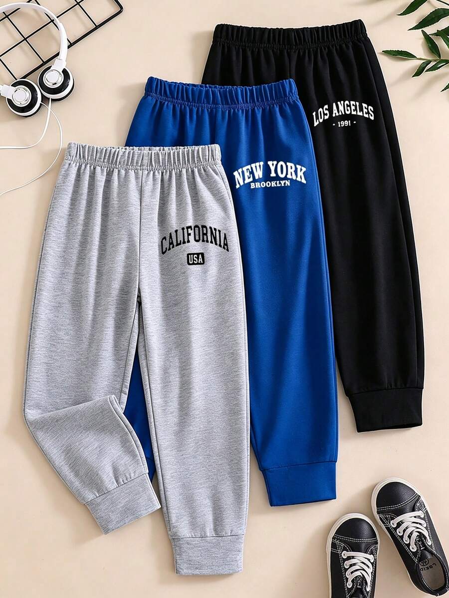 Tween Boy Letter Print Elastic Waist Sweatpants - Multicolor - View 1