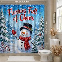 1pc/4pcs Christmas Gentleman Snowman Multi-Functional Bathroom Decor Shower Curtain Set, Free 12 Hooks, Premium Holiday Atmosphere, Bathroom Mat, U-Shaped Rug And Round Toilet Lid Cover, Suitable For All Christmas Scenes Decoration - Gentleman Snowman With Top Hat - View 10