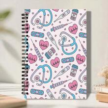 Cute Medical Theme, Nurse And Doctor Pattern, Spiral Notebook, A5 Size 14.5X21Cm, Pink And Blue Stethoscope Design, 30 Sheets (60 Pages) Clinical Study Journal, Perfect Gift For Nursing Students And Healthcare Workers - Rectangle - View 6