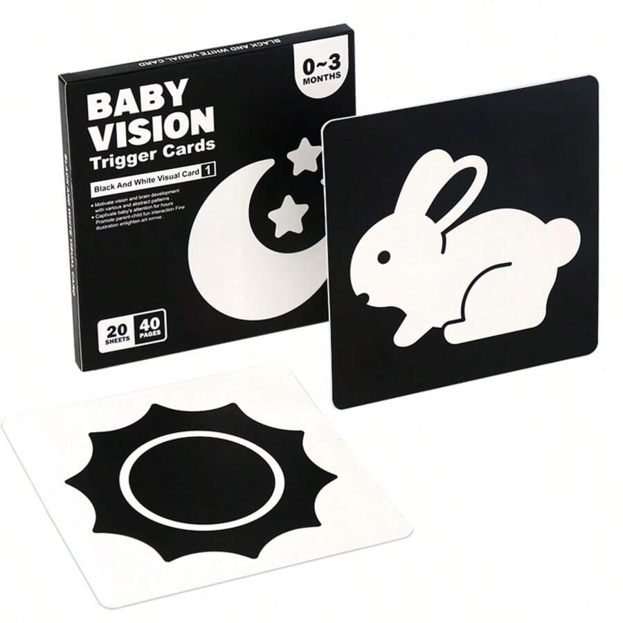 Black And White Visual Training Cards For Infants 0-3 Months, 3-6 Months, 6-12 Months, Newborn Baby Vision Development Cards, Vision Tracking Cards