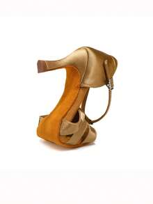 Women's Latin Dance Shoes T-Strap Hollow Open Toe Salsa Ballroom High Heel Shoes - Beige - View 5