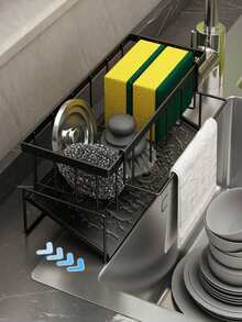 Kitchen Sink Sponge Holder, Dish Sponge Rack, Kitchen Storage Rack With Dishcloth Holder And Self-Draining Tray, Suitable For Countertop Use, With Soap Dispenser Storage; Suitable For Kitchen, Bathroom, Dormitory, Etc.; Kitchen Supplies - Multicolor - View 11