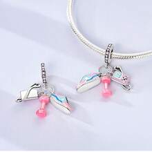 1pc Sports Series Football Basketball Tennis Badminton Yoga Fitness Dumbbell Beaded Charm Suitable For Bracelet Bangle Necklace DIY Jewelry Making Healthy Lifestyle - Silver Or Gold - View 3