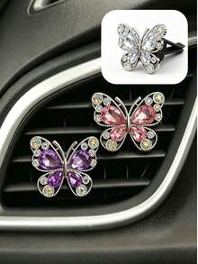 1pc Exquisite And Shiny Butterfly Decoration Car Air Outlet Decoration - With Aromatherapy Sheet, Aromatherapy Clip, Rhinestone Decoration Butterfly Air Outlet Clip, Elegant Interior Accessories, (Easy To Install) - A - View 2