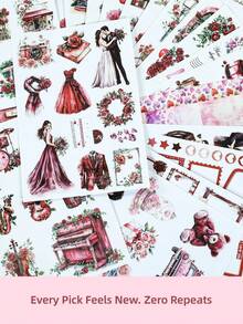 DanSoul 20 Sheets Large Size Romantic Valentine's Day Theme Adult Planner Stickers, Pre-Cut 3 Materials Waterproof Matte PET And Paper Sticker Set, Aesthetic Scrapbook DIY Handmade Art Project Material - Journaling Stickers - View 3