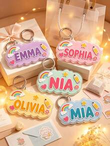 Personalized Cloud Keychain, Customized Name Cute Rainbow Pencil Case Charm, Acrylic Key Ring, Suitable For Backpack, School Bag, Luggage, Back To School Gift - Multicolor - View 5