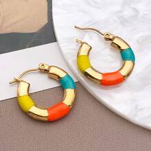 2pcs Fashion Oval Earrings Stainless Steel Oval Gold 20MM Large Round Clip Smooth Metal Earrings Elegant Accessories - Multicolor - View 17