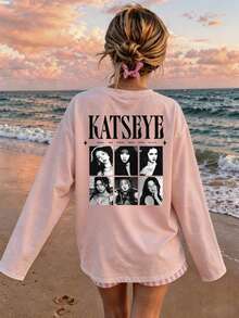 1pc Girls Casual Round Neck Long Sleeve T-Shirt Top - Pink - View 8