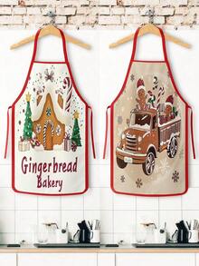 1/2/4pcs Christmas Gingerbread Apron, Filled With Festive Atmosphere. Suitable For Kitchen Cooking, A Great Item For Family Gatherings. Also Makes A Wonderful Gift For Friends. - Multicolor - View 12