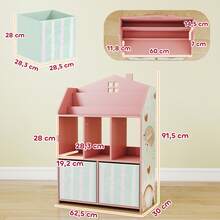 Estante infantil com prateleiras abertas e 2 gavetas de tecido, em MDF, rosa. - A - Ver 5