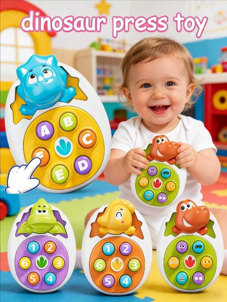Mainan Sensori Whack-A-Mole Telur Dinosaurus, Permainan Genggam Bayi Kartun Lucu Berwarna-warni