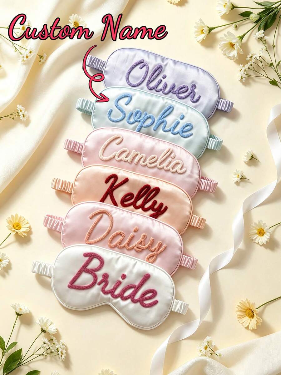 Personalized Sleep Mask, Bridesmaid Invitation Gift, Customized Chenille Name Eye Mask, Bachelorette Party Favor, Spa Pajama Party Bridesmaid Gift - Multicolor - View 1