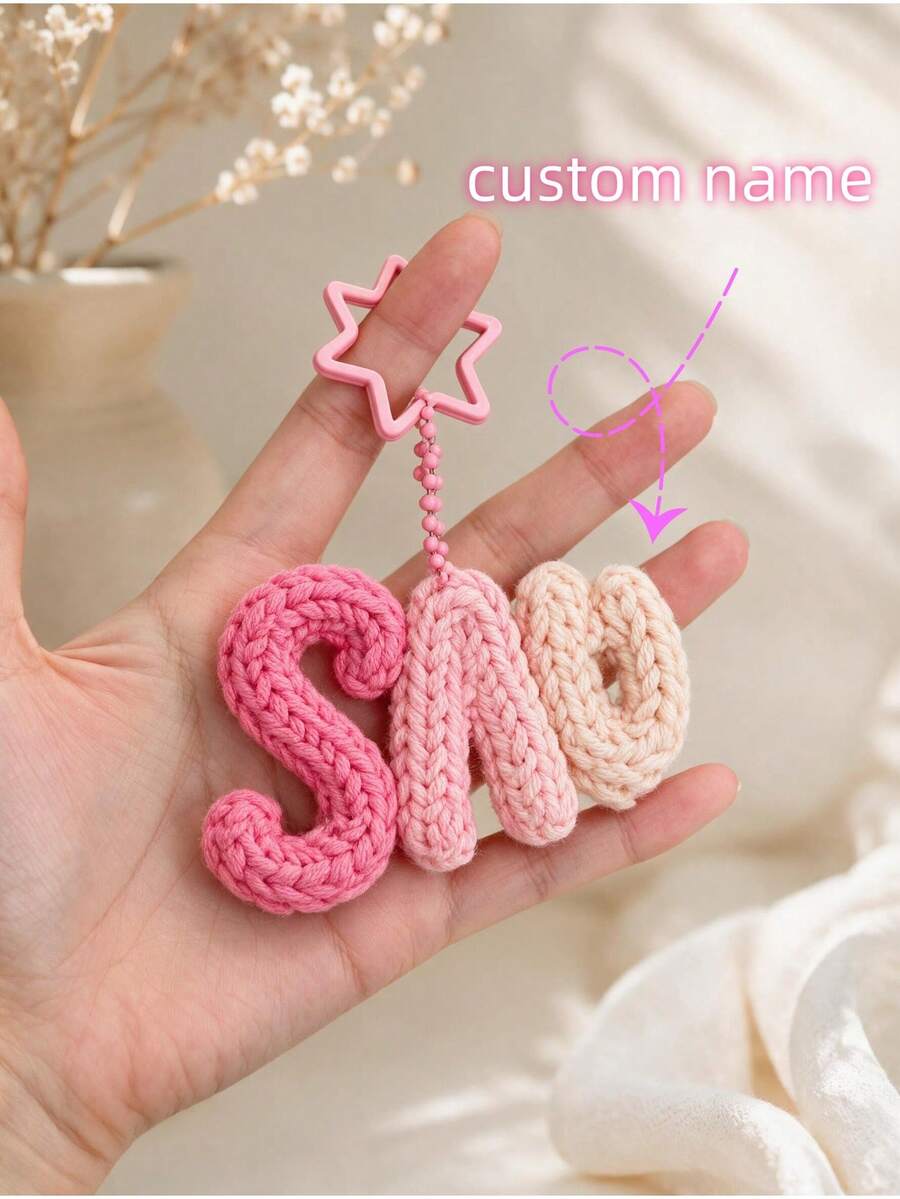 Customized Keychain, Name Tag, Crocheted Letter And Car Keychain - Personalized Gift, Suitable For Bag Charm, Birthday Or Halloween - Multicolor - View 1