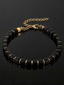 1pc Unisex Minimalist Square Obsidian Bracelet | Fashion Luxury | Versatile Accessory | Gift For Him/Her | Gift For Father | Couple's Choice | Adjustable - Black - View 2