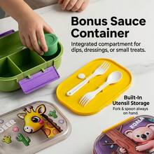 1 buah/Set Kotak Bekal Plastik Lucu dengan Peralatan Makan, Kotak Bento Anti Bocor yang Dapat Digunakan Kembali, Wadah Bekal Portabel, Wadah Penyimpanan Makanan Salad Buah, Aman untuk Kulkas & Microwave, Cocok untuk Pelajar dan Dewasa di Sekolah, Kantor, Piknik, Kembali ke Sekolah - MultiWarna - View 8