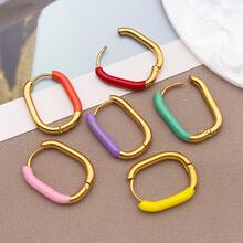 2pcs Fashion Oval Earrings Stainless Steel Oval Gold 20MM Large Round Clip Smooth Metal Earrings Elegant Accessories - Multicolor - View 10