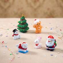6pcs Cute Christmas Mini Resin Figurines, Santa Claus Gingerbread Man Snowman Reindeer Christmas Tree Small Statues, Car Dashboard Desktop Decoration, Moss Micro Landscape Bottle Winter Scene DIY Craft - Multicolor - View 5
