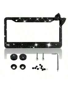 Rhinestone License Plate Frame With Bow – Bling Crystal Car Tag Holder For US Standard Plates, Includes Screws & Caps, Girly Auto Accessory - A - View 18