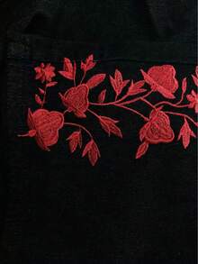 Hearty Haven 1件裝男士時尚街頭風刺繡寬腿牛仔褲，寬鬆舒適，四季百搭--請查看尺寸表 - 黑色 - 查看 12