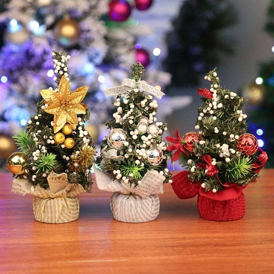 Mini Christmas Tree, Desktop Christmas Tree, Window Display Decoration, Party Favor, Winter Desktop Decor, Christmas Atmosphere, Office Christmas, Mall Display, Christmas Small Gift, Holiday Decoration (Random Style) - Multicolor - View 1