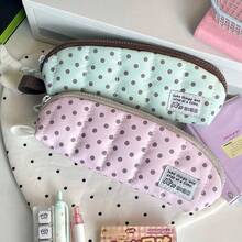 Fluffy Angel Wings Polka Dot Quilted Pencil Case, Korean Style Stationery, Back To School, Pen, Ruler, Eraser All-In-One Mesh Storage Bag, School Supplies, Pencil Case - A - View 6
